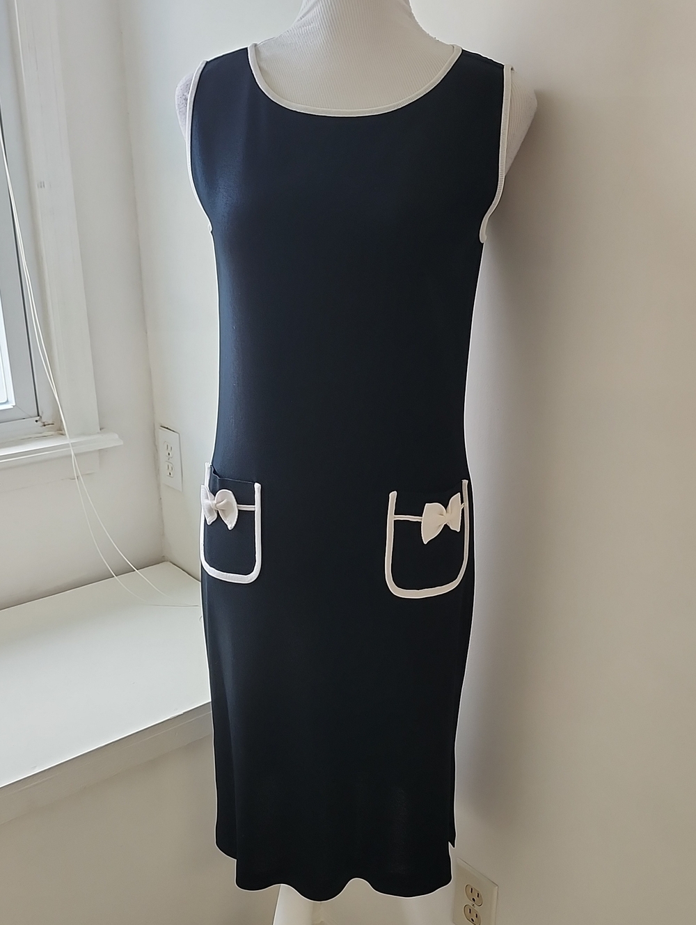 MING WANG Knit Sleeveless Sheath Midi Dress Small Career Professional Bows